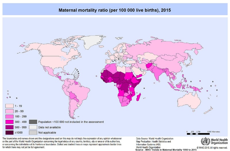 WHO map maternal mortality ratio 2015