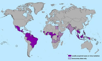 Zika virus world map (CDC 2016)